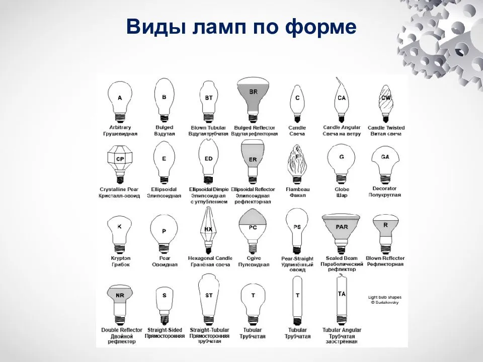 Виды электрических лампочек