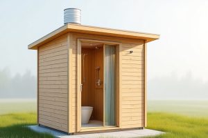 Дачная постройка с туалетом и душем под односкатной крышей