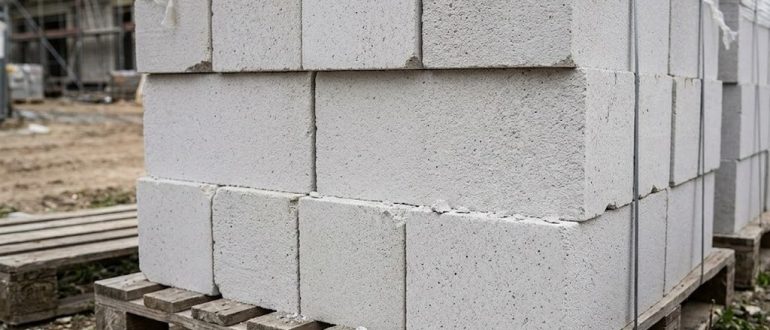 Газобетонные блоки сибит на поддонах на стройплощадке