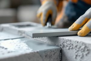 Нанесение клея на газобетонный блок зубчатым шпателем