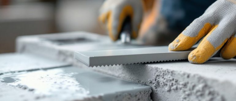 Нанесение клея на газобетонный блок зубчатым шпателем