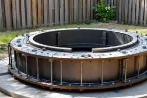Самодельная металлическая форма для колодезных колец с арматурным каркасом