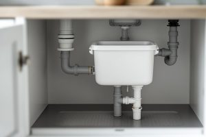 Жироуловитель, установленный в тумбе под кухонной мойкой