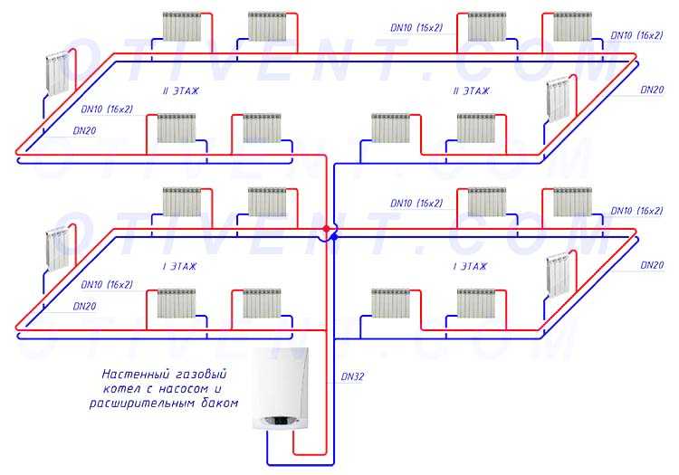 Двухтрубная система отопления частного дома монтаж своими руками - расчет и схемы разводки труб + видео