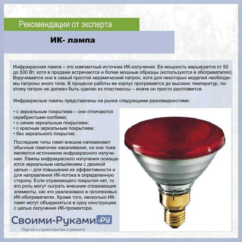 Инфракрасные лампы для обогрева помещений: красная лампа инфракрасного излучения, ик нагревательные тепловые лампы