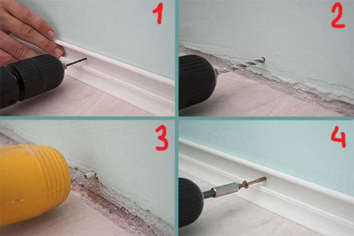 Как крепить пластиковый плинтус к стене из бетона, кирпича или гипсокартона: чем приклеить пластиковый, пвх или деревянный, напольный или потолочный плинтус